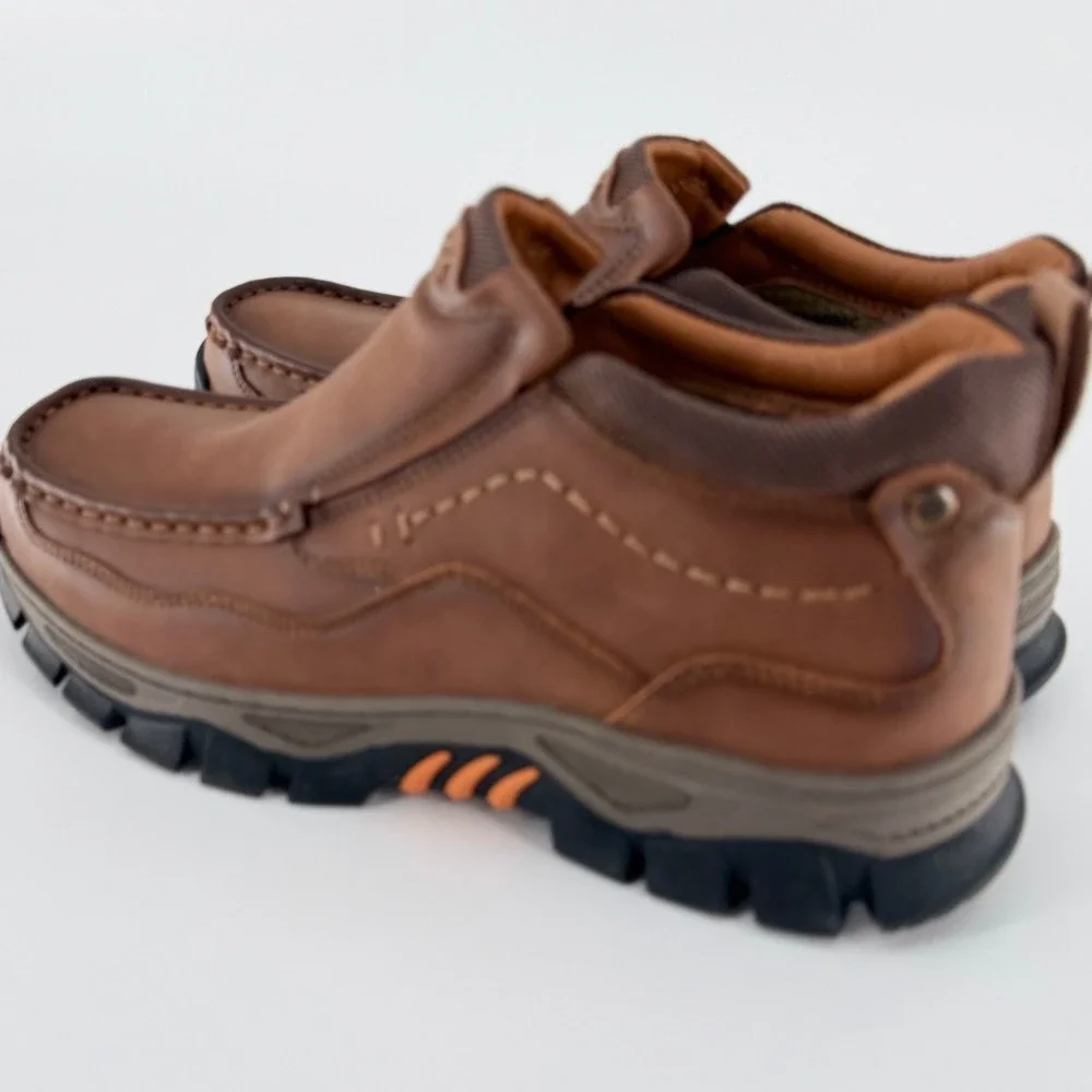 UNBRANDED Mens Brown Leather Slip On Loafers Rugged Lug Sole Shoes Size 43 337Y